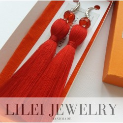 Red Silk Tassel earrings "RED FLARE"
