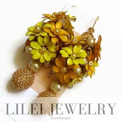 Желтые летние цветочные серьги с желтыми цветами в технике Эмаль (ручная работа) Lilei Jewelry