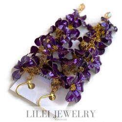 Silk Tassel Flower Earrings ENAMEL Transformer style by Lilei Jewelry